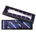 Set cravata slim, butoni, batista albastru, dungi roz 1913